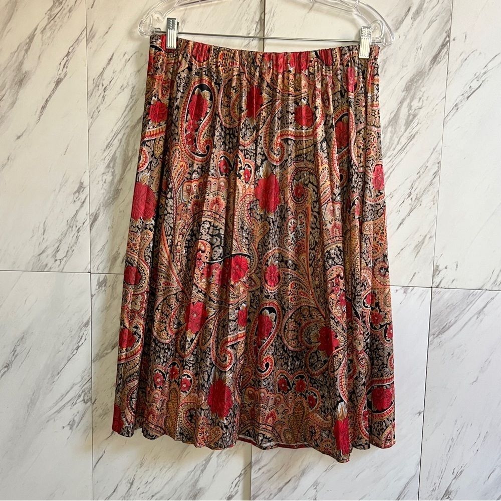Vintage 80s 90s Pablo Collection Short Sleeve Red Paisley Midi Skirt Suit Set 16 - Picture 3 of 8